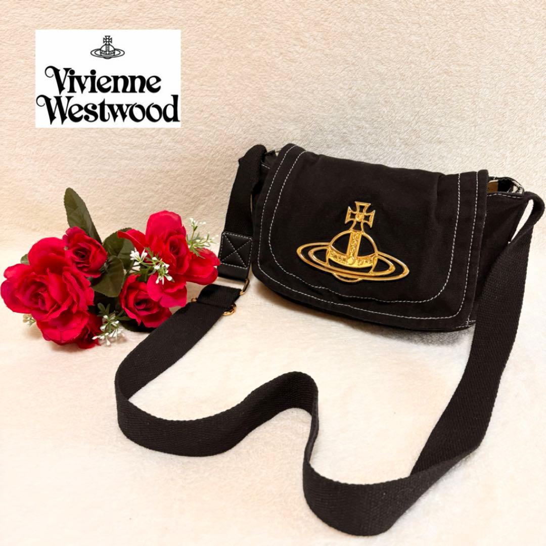 Vivienne Westwood デカオーブブラックキャンバスショルダーバッグ Vivienne Westwood(ヴィヴィアンウエストウッド) / ショルダーバッグ