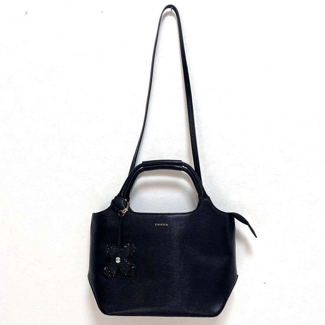 極美品◎TOCCA トッカ 2wayバッグ 黒 フラワーモチーフ ショルダー