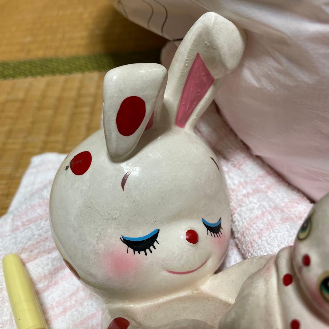 内藤ルネ 陶器 うさぎの親子 ウサギ 昭和 レトロ アンティーク ドット