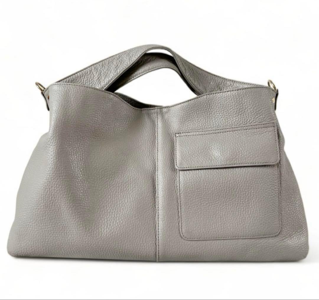 美品✨ATAO elvy エルヴィ 2way ショルダーバッグ グレージュ シボ