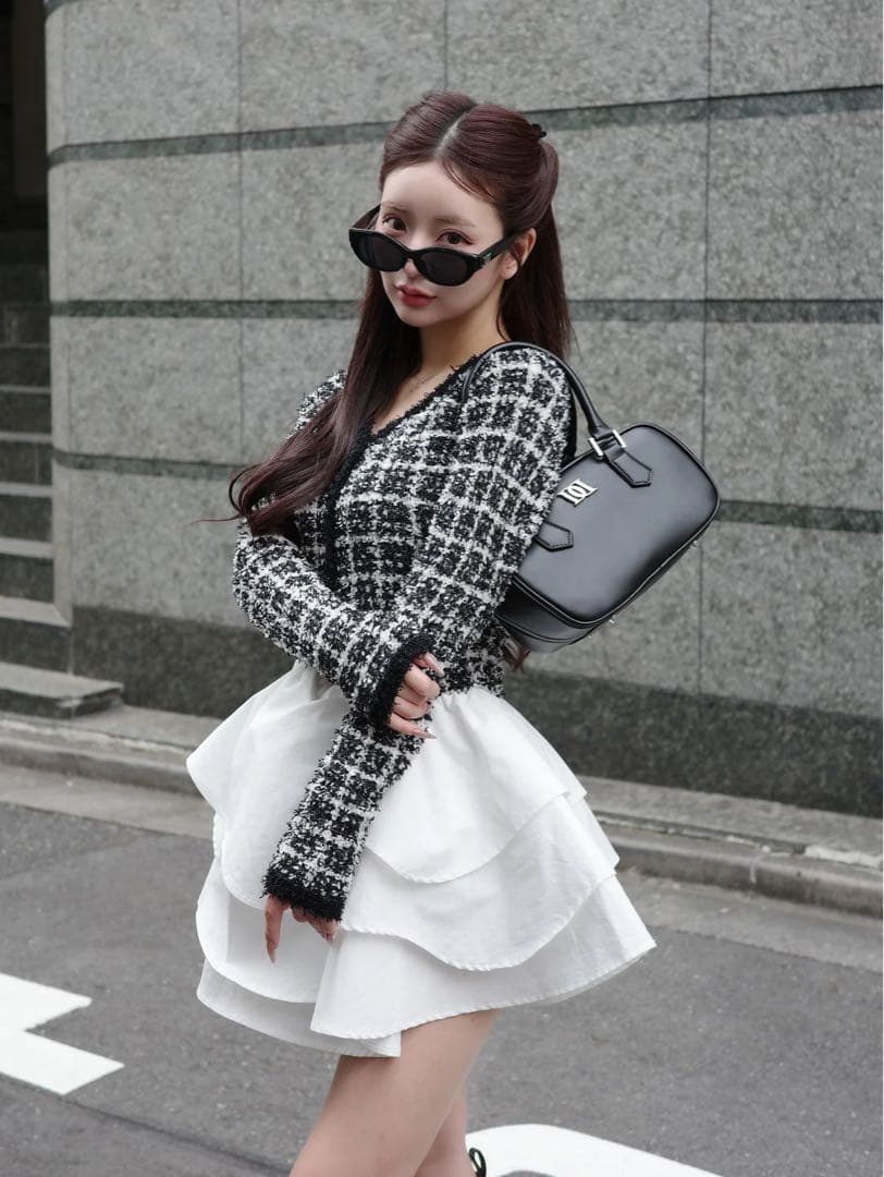 【Darich】ボリュームフリルツイードニットミニワンピース ボリュームフリルツイードニットミニワンピース – Darich (ダーリッチ)