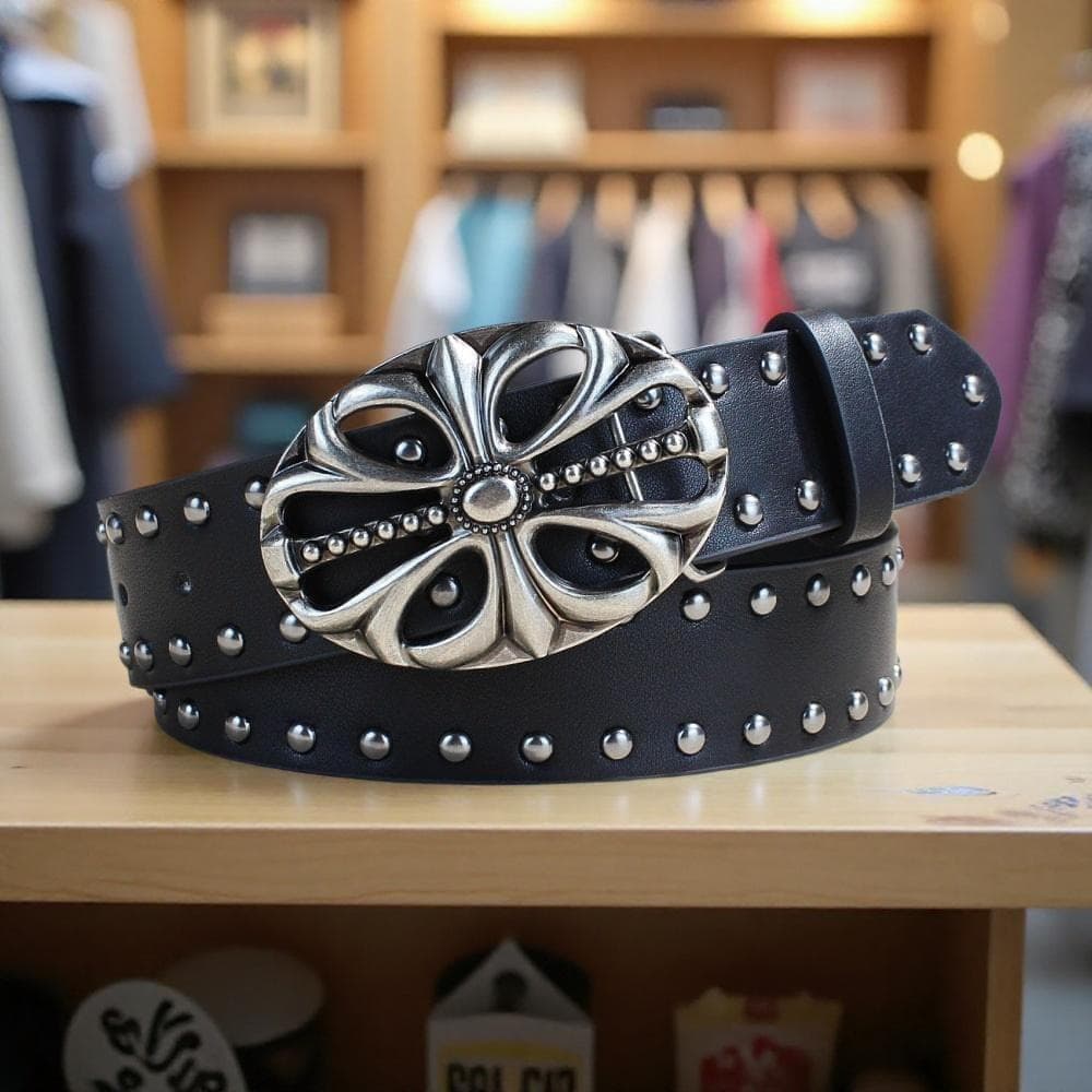 y2kベルト スタッズ クロスバックル ブラック 長さ108cm 重量93g