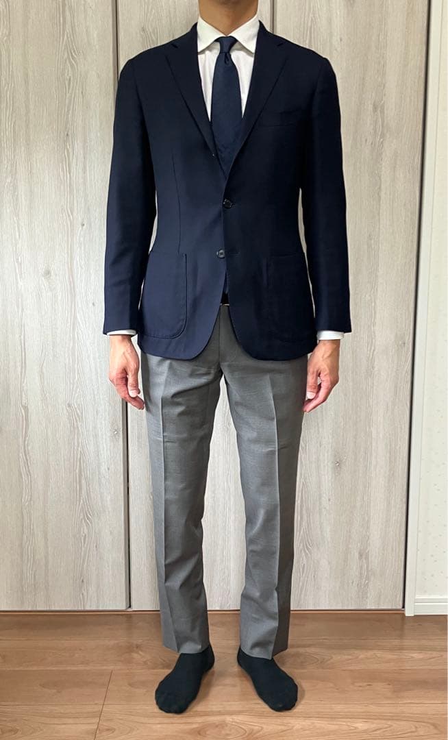 タイムセールEDIFICE ロロピアーナのSUPER130’Sネイビージャケット セール】Loro Piana / ロロピアーナ カスリ3ボタンジャケット