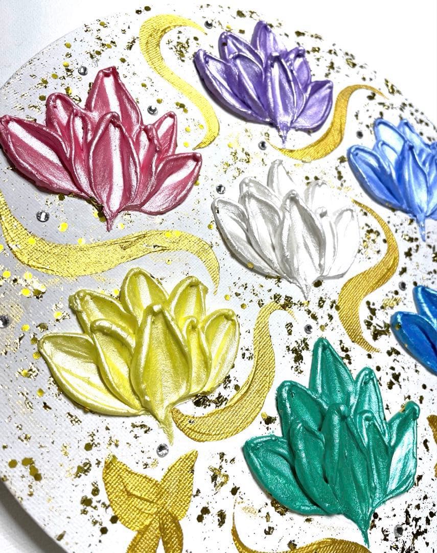 開運絵画 蓮の花 黄金の蓮の花 神の化身 蝶々 白龍