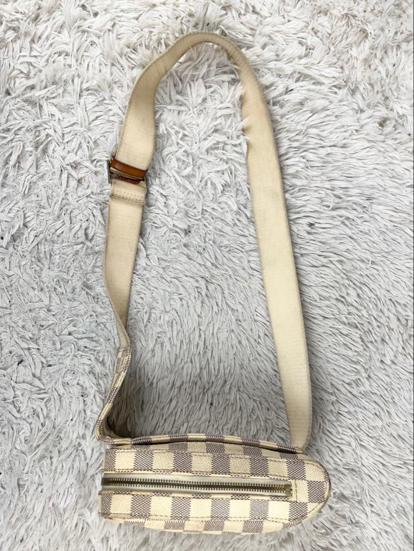 美品 ルイヴィトン PVC ウエストバッグ ダミエ アズール ファスナー 白