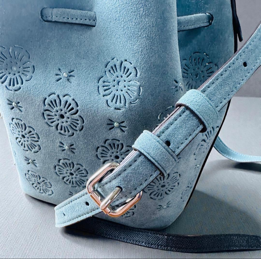 COACH ティーローズ パンチング スエード バケットバッグ 斜めがけ
