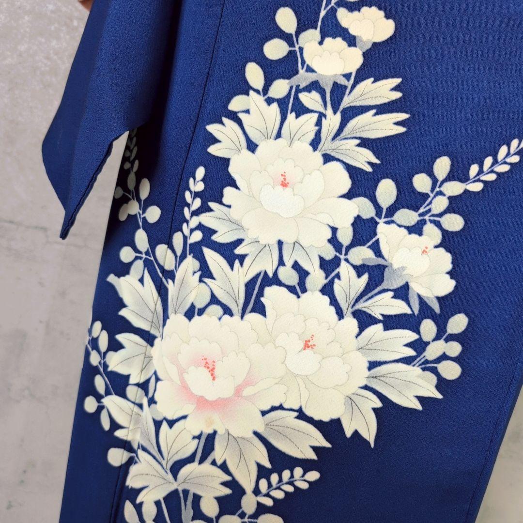 訪問着 フルセット 着物 正絹 青紺 花 祝い事 清楚 O6 - メルカリ
