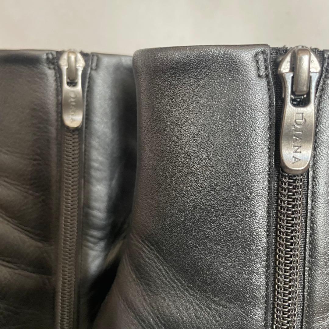 ダイアナ スクエアトゥ サイドジップブーツ 23.5 ミドル丈チャンキー