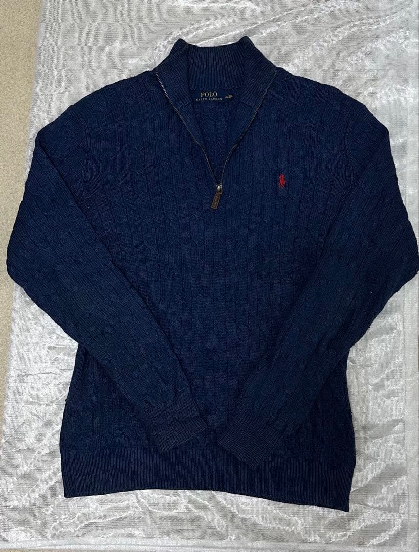 POLO RALPH LAUREN ケーブルニットハーフジップLサイズ Polo Ralph Lauren ケーブルニット ハーフジップ セーター | ブラック