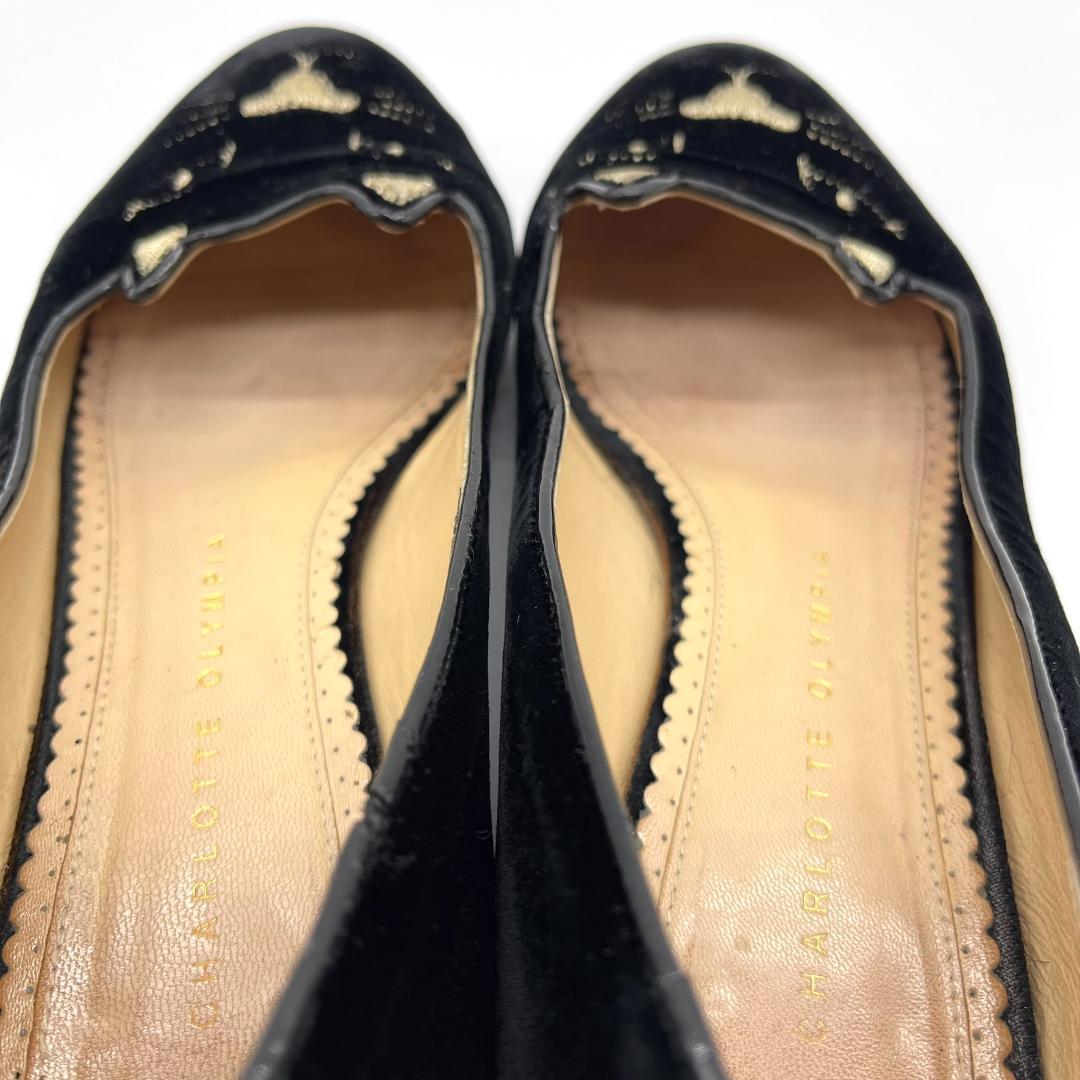 シャーロット オリンピア ベロア キティフラット シューズ 猫