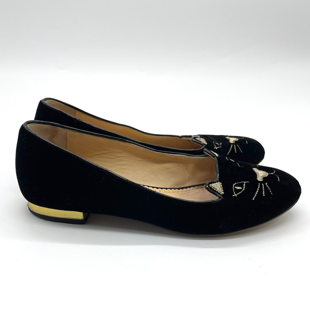 シャーロット オリンピア ベロア キティフラット シューズ 猫