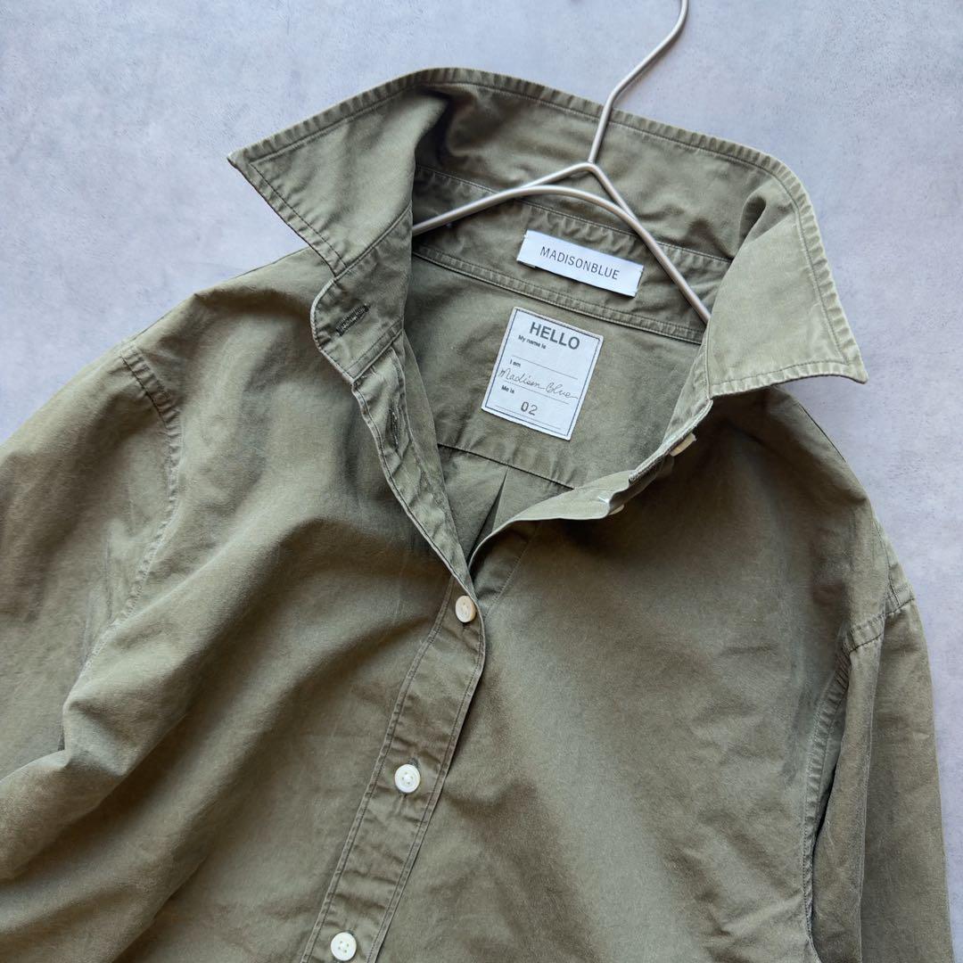 MADISONBLUE】マダムシャツ ウォッシュドアウト カーキ コットン02