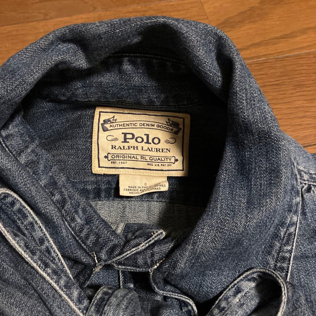 美品！ラルフローレン☆ボウタイリボン デニムシャツ - メルカリ