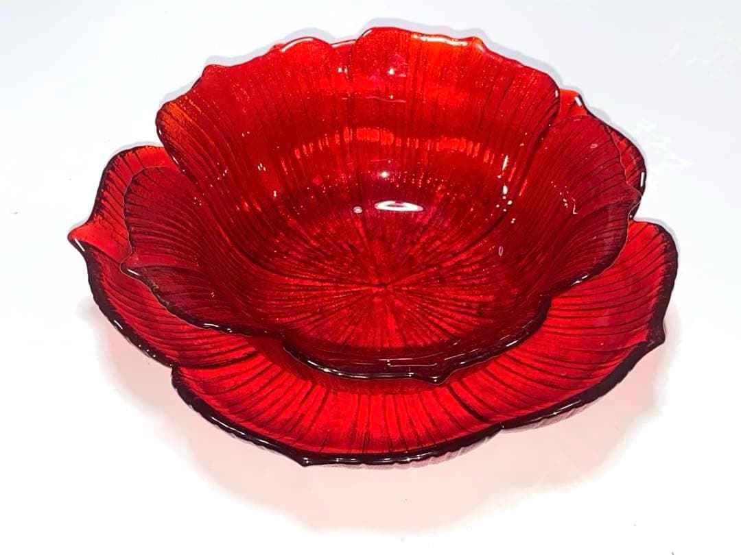 陶器 食器 お皿 プレート 飾り皿ガラス工芸 花柄 レッド 2枚セット