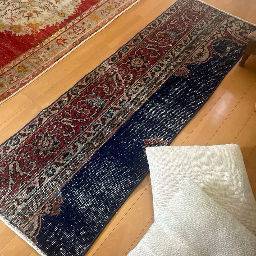 50×150 ロングランナーラグ　ネイビー×レッド　トルコヴィンテージラグ 値下げ！トルコヴィンテージラグ 53×101 ネイビー&ピーチカラー 値下げ