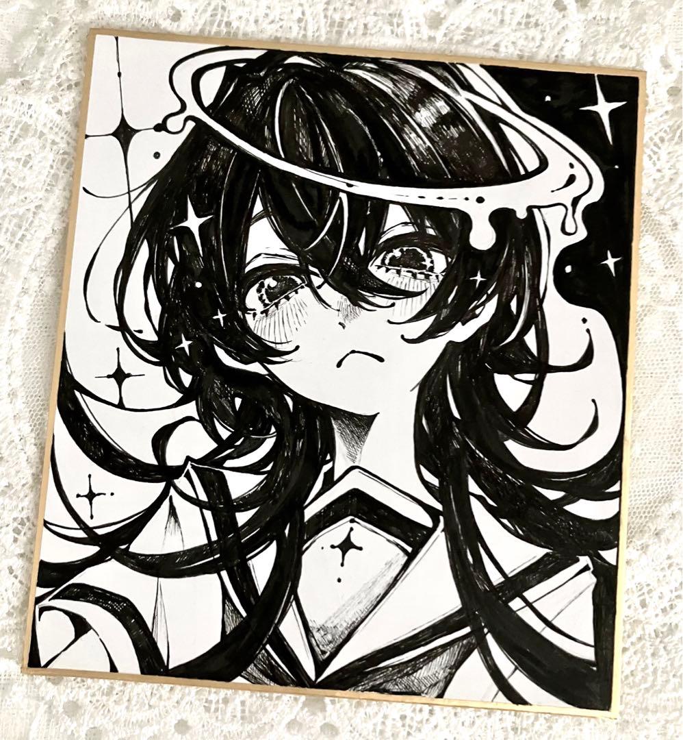 手描き アナログ イラスト オリジナル 色紙 - メルカリ