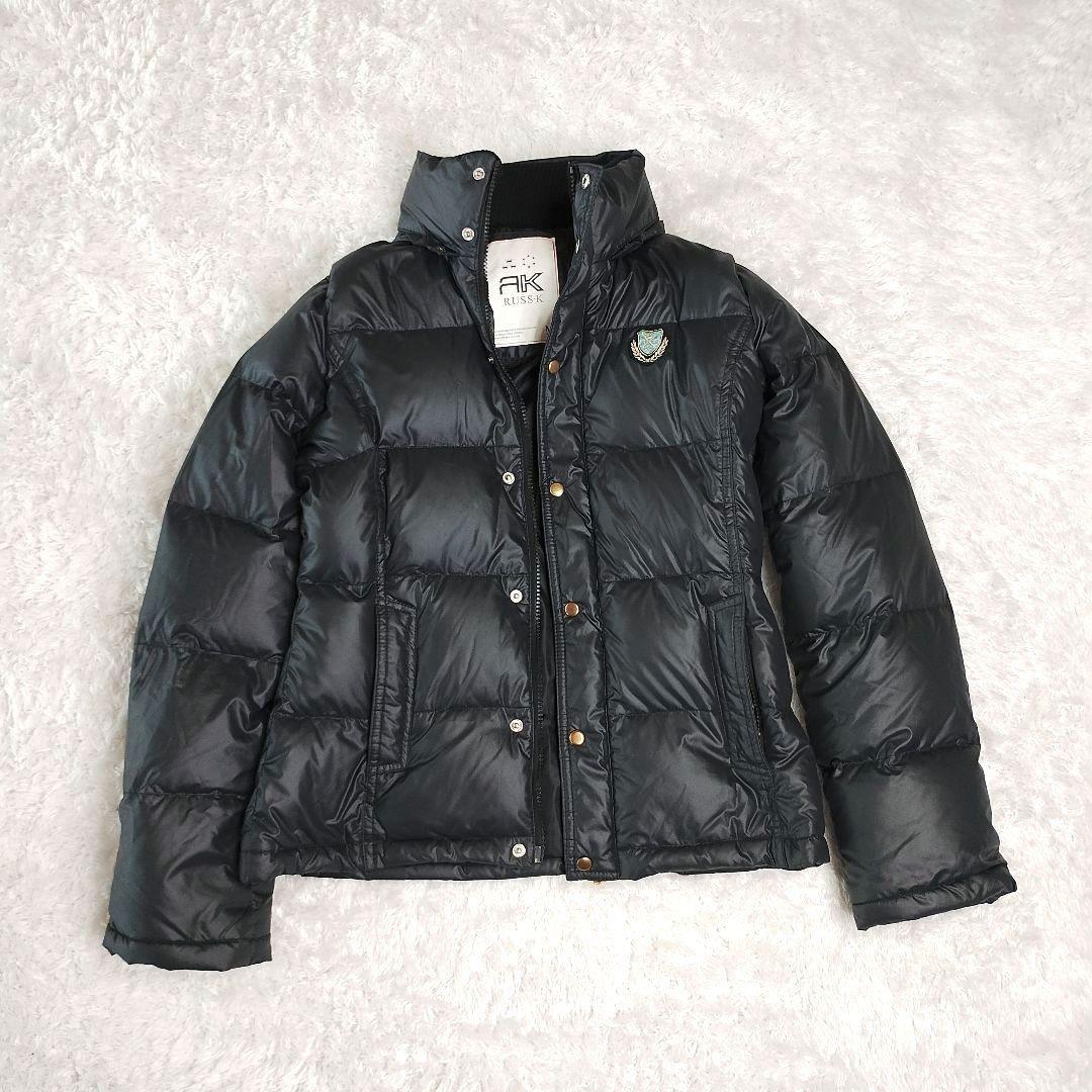 RUSS・K ラスケー ファー付き黒ダウンジャケット ロゴ入り y2k お兄系