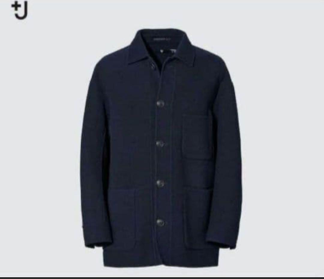 J】UNIQLO ウールブレンドオーバーサイズシャツジャケット ネイビー S