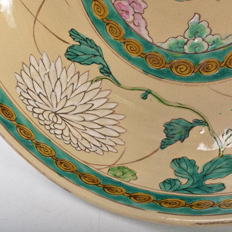 須佐焼 古須佐 明治期 色絵 菊花文鉢 十四代土谷道仙識箱 V R6072C