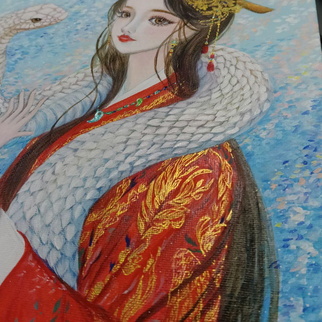 No.550 アクリル画 弁財天 白蛇 弁天様 蛇の絵 開運絵画 原画 - メルカリ