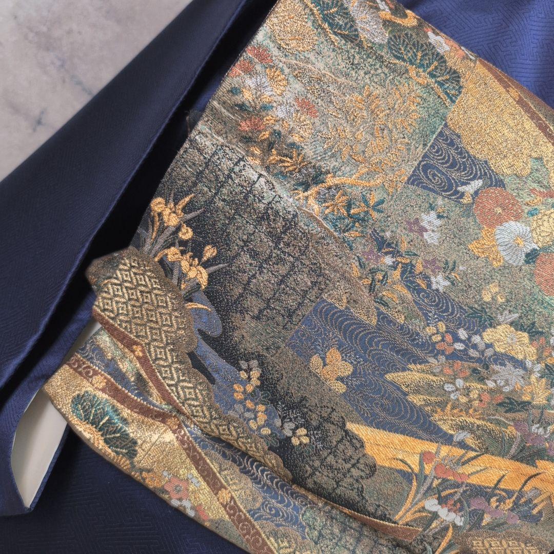 訪問着 フルセット 着物 正絹 青紺 花 相良 刺繍 繊細 F7 - メルカリ