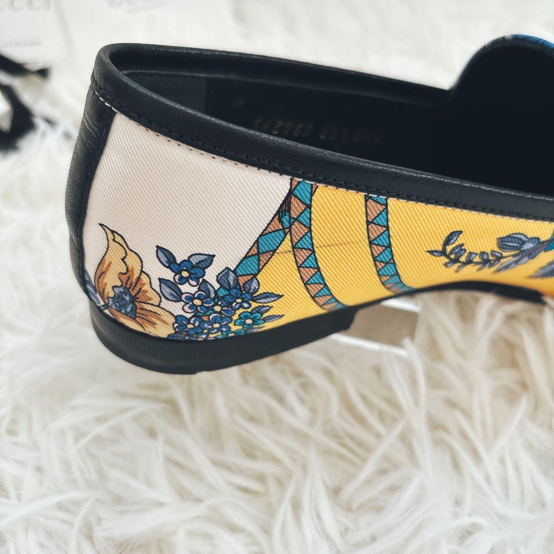 GUCCI フラワープリント ローファー 総柄 ブルー イエロー 36ハーフ