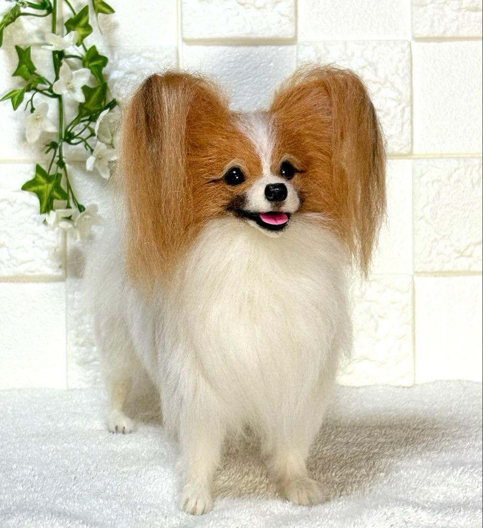 羊毛フェルト ハンドメイド 犬【パピヨン】ぬいぐるみ リアル