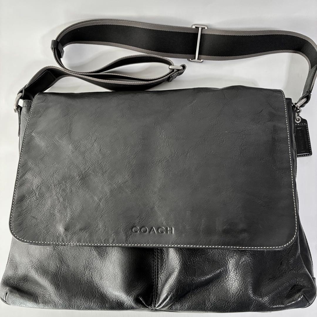 COACH ブラックレザー ショルダーバッグ コーチ COACH ショルダーバッグ スムースカーフレザー SATCHEL