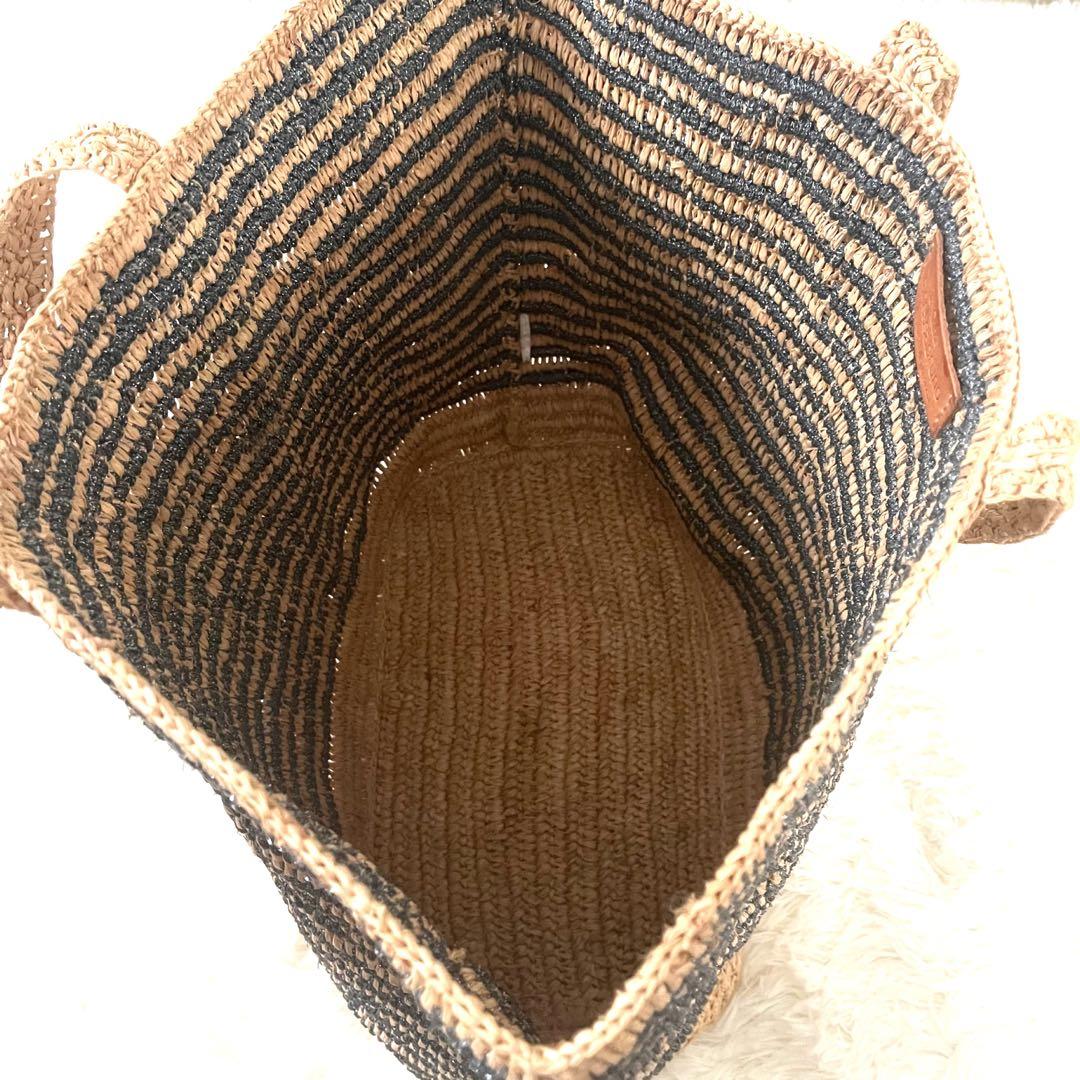 美品】ヴァネッサブリューノ☆かごバッグ ラフィア 大容量 ボーダー