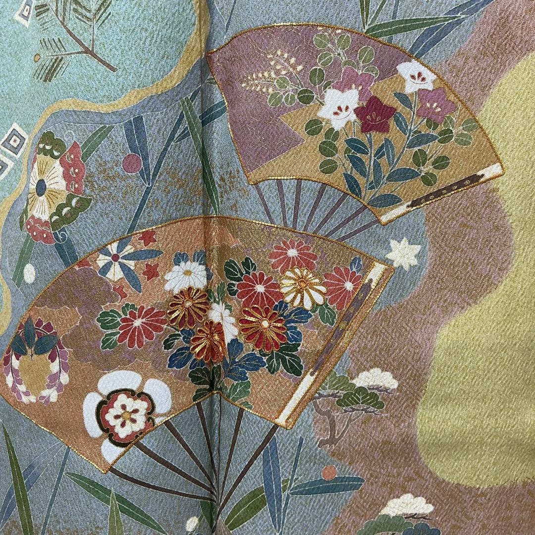 b493 正絹 袷 訪問着 金駒刺繍 金箔 友禅 圭雲 トールサイズ 極美品