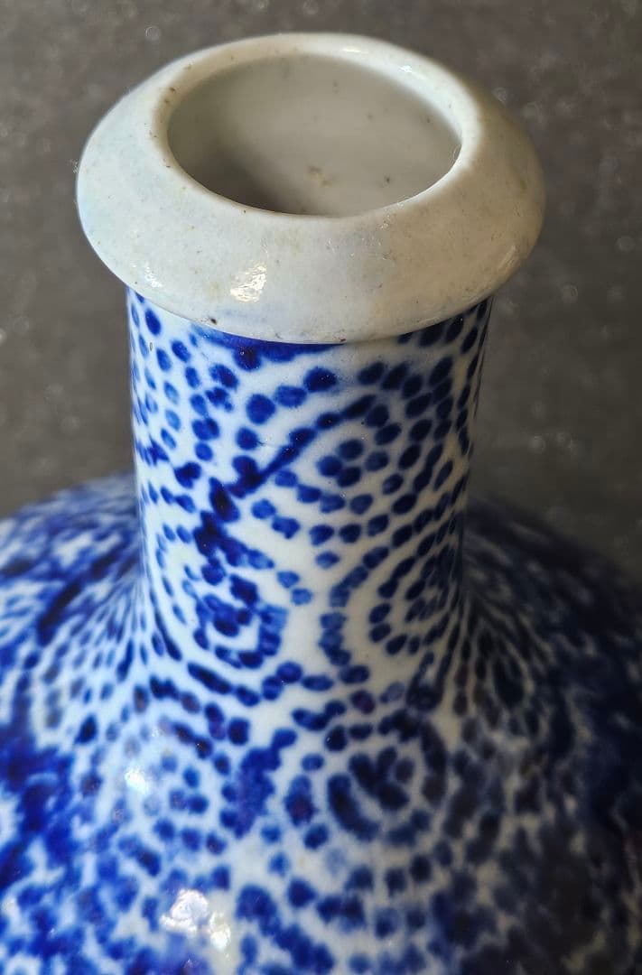 明治時代　東北民窯　会津本郷焼　 印判染付　たこ唐草文様　24.5cm　大徳利