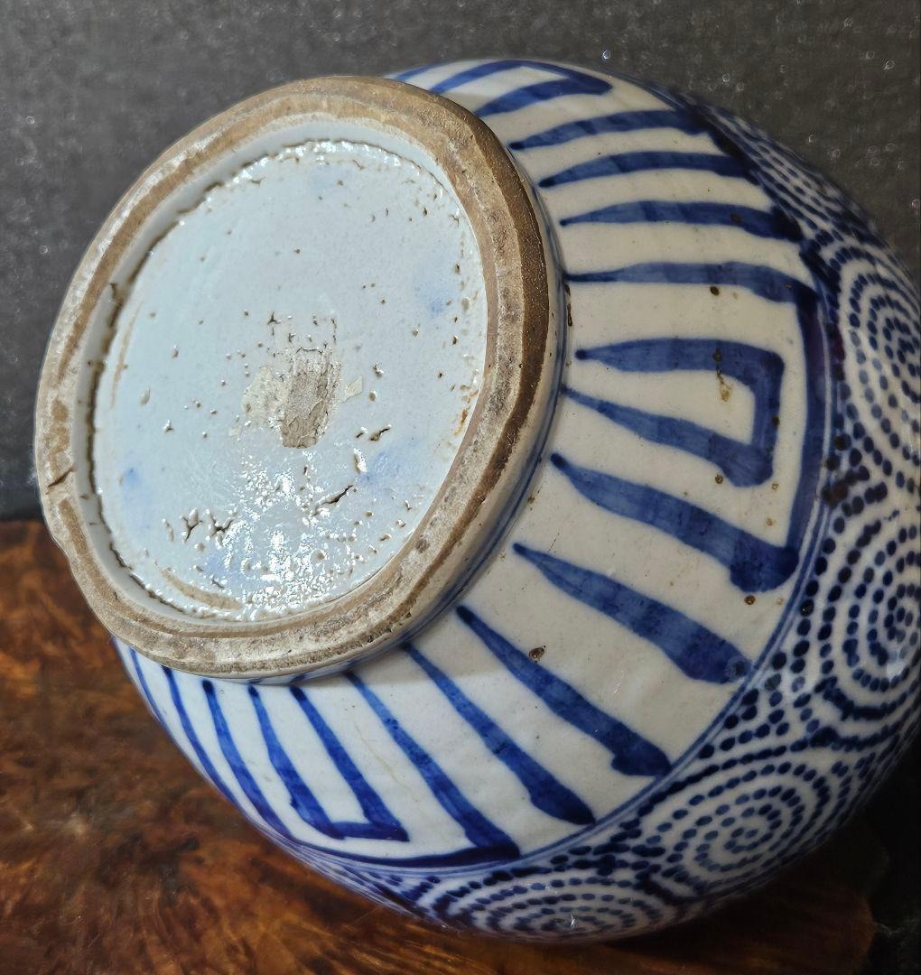 明治時代　東北民窯　会津本郷焼　 印判染付　たこ唐草文様　24.5cm　大徳利