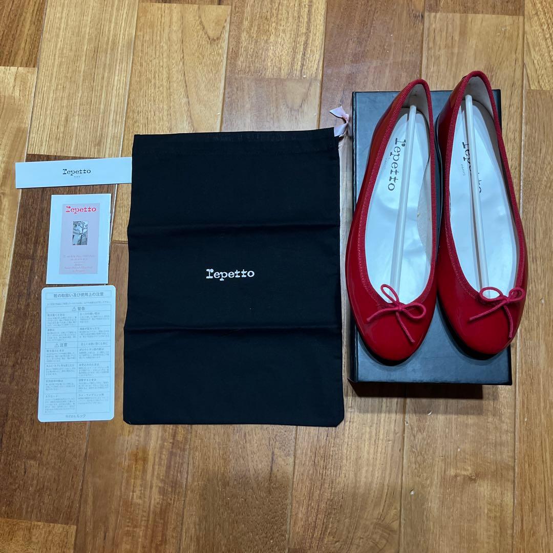 Repetto 赤 バレエシューズ 37.5 【23.5】収納袋付き 箱付き
