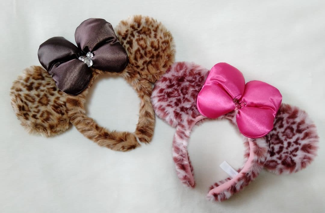 ペア】ディズニー ミニー ヒョウ柄カチューシャ ブラウン＆ピンク 2個