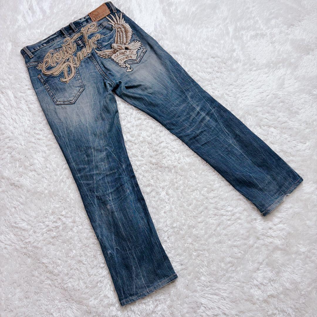 CLOUD 72 刺繍デニムパンツ バックロゴ イーグル Y2K ストリート