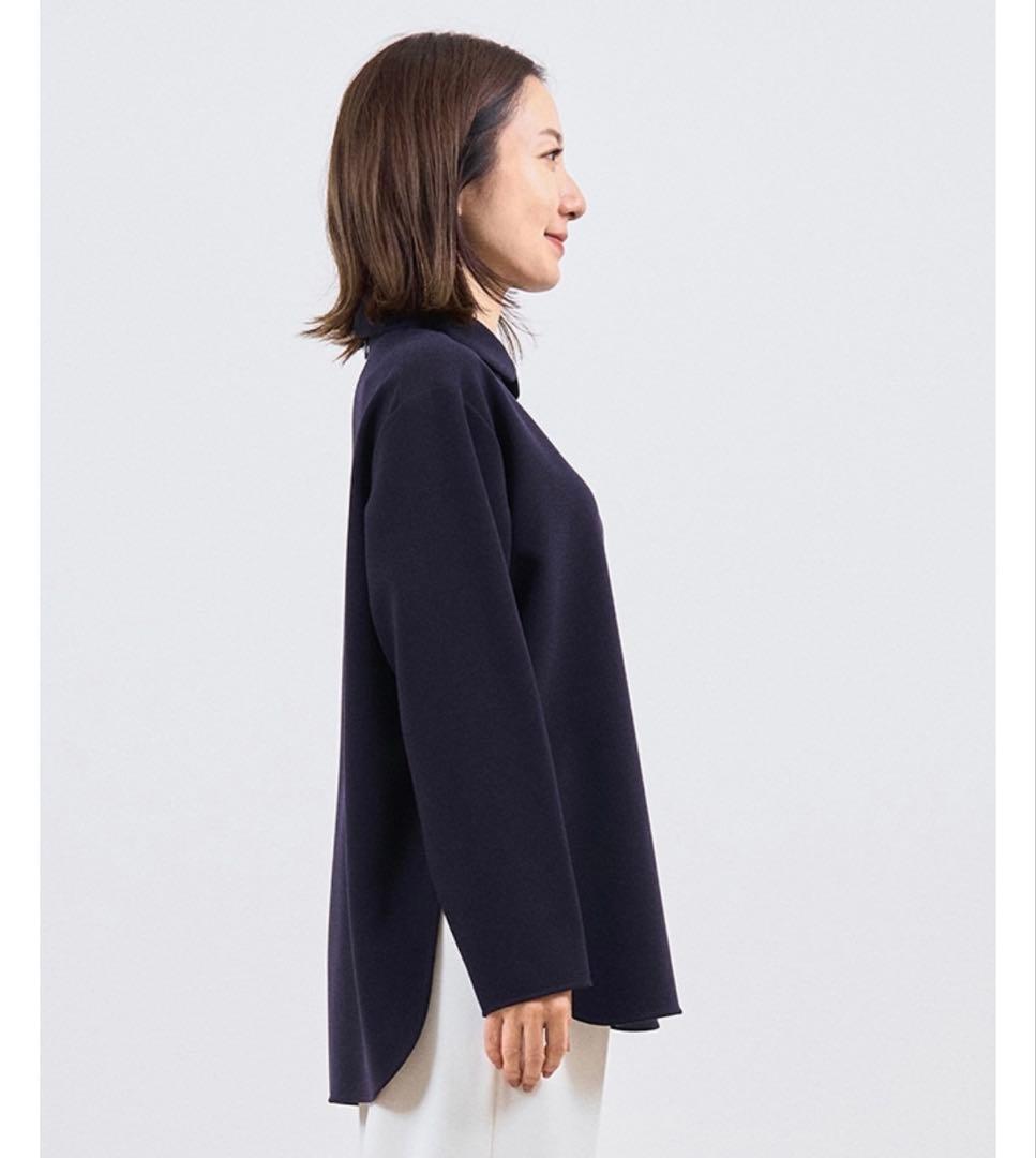 yori ダブルクロス丸襟カラーブラウス 紺