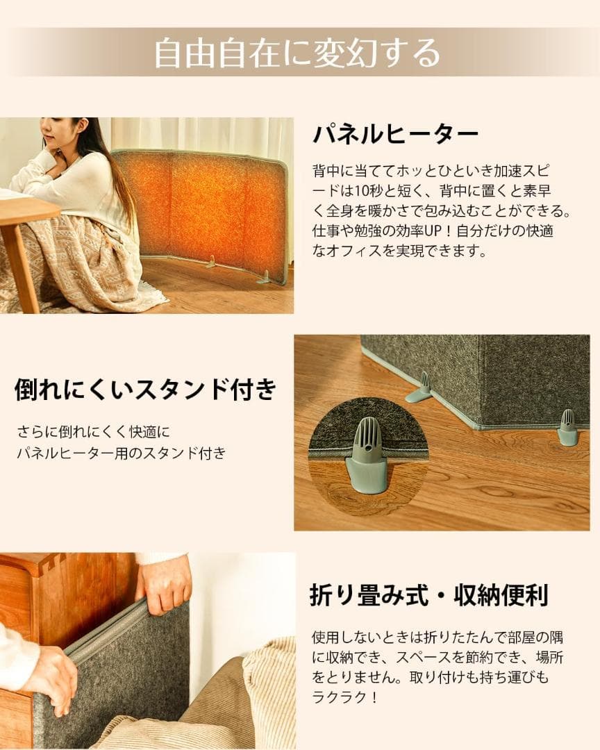 パネルヒーター 多層断熱構造＆高性能炭素素材 足元ヒーター 省エネ