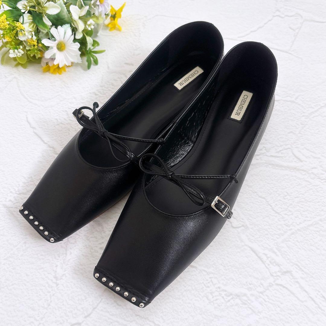 《新品25SS》CHEMBUR スタッズ メリージェーン パンプス 黒 37 箱