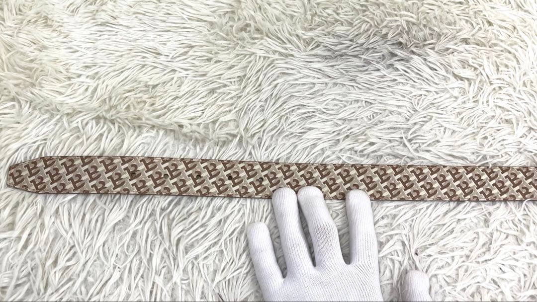 極美品‼️ BALLY リバーシブルベルト ロゴ金具 ゴールド金具 総柄 B