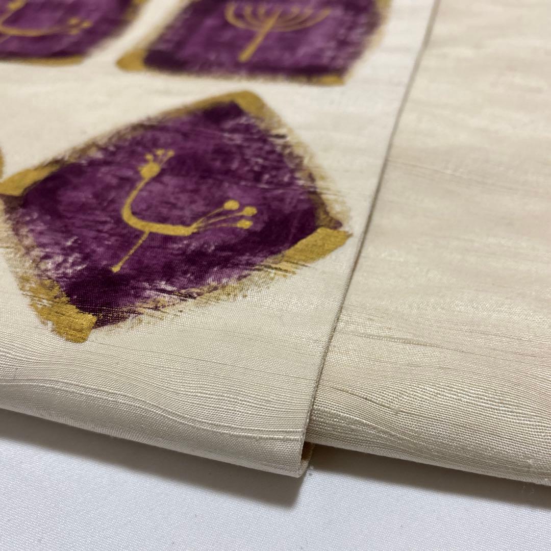 袋帯【吉岡幸雄】染司よしおか 五代目 フェニキア文様 正絹 白色 紬地