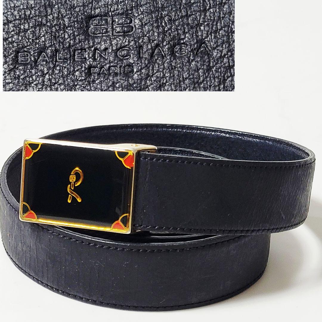 正規品】BALENCIAGA レザーベルト 黒 伊製 ゴールド金具 - メルカリ