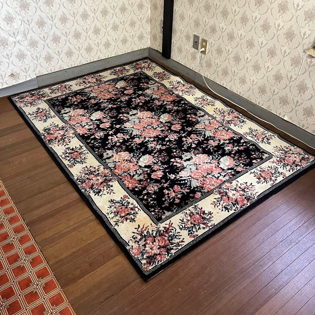 【アンティーク】昭和レトロ 花柄 絨毯 カーペット ラグマット 古道具 古民家 アンティーク】昭和レトロ 花柄 絨毯 カーペット ラグマット 古道具 古