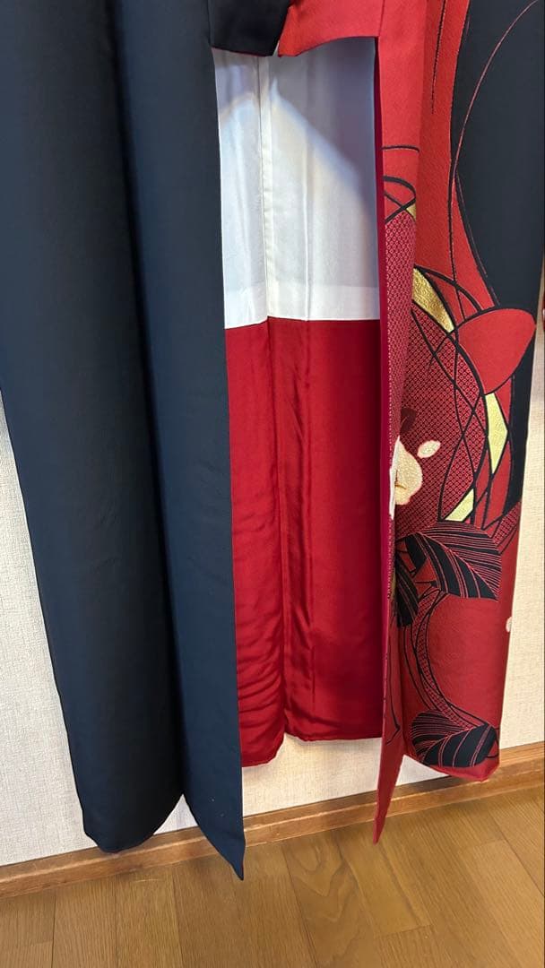 美品✨️】振袖フルセット レトロモダン 赤 黒 椿 1998年製 成人式