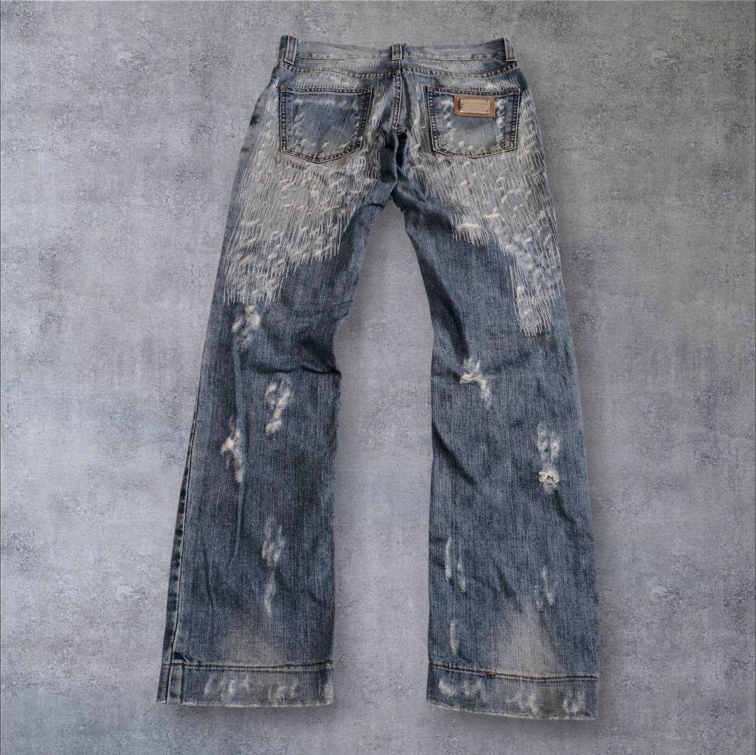 DOLCE&GABBANA デニム ステッチ 刺繍 ダメージ加工 ロゴ金具 - メルカリ