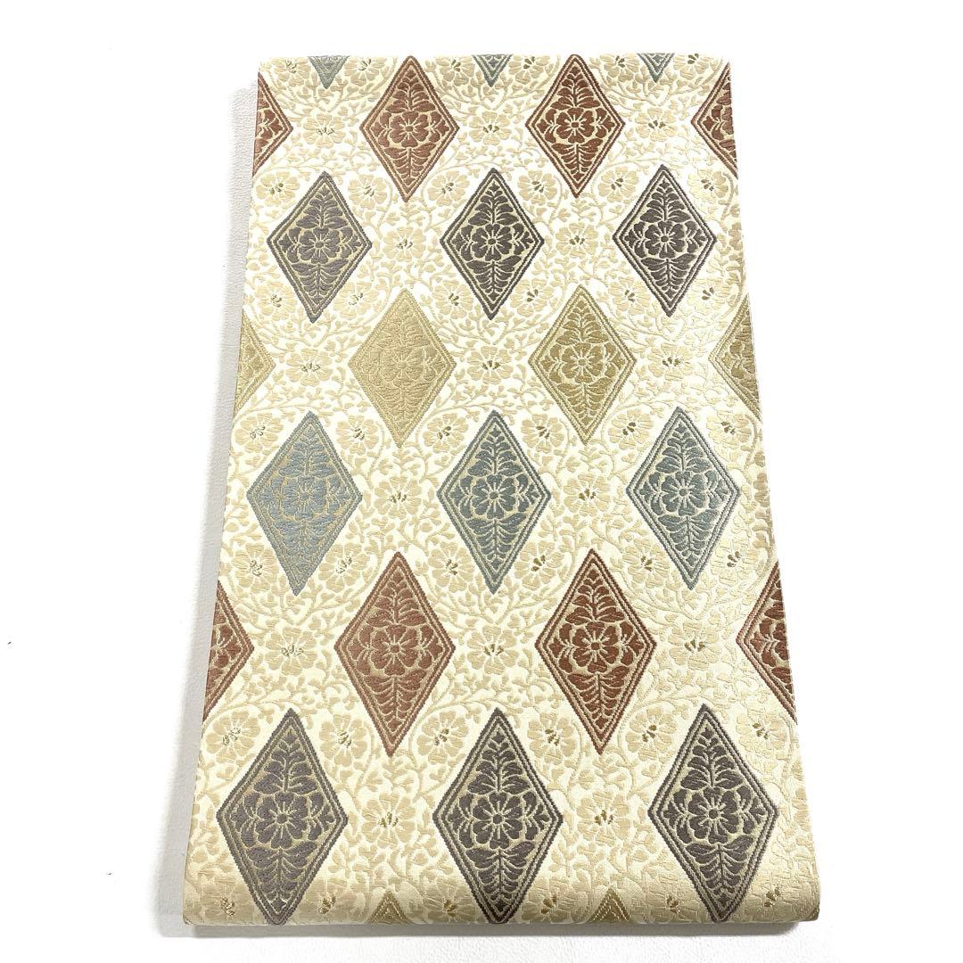 帯6544 ○東京ますいわ屋扱い 高級 正絹 牡丹唐草菱文様 六通 袋帯