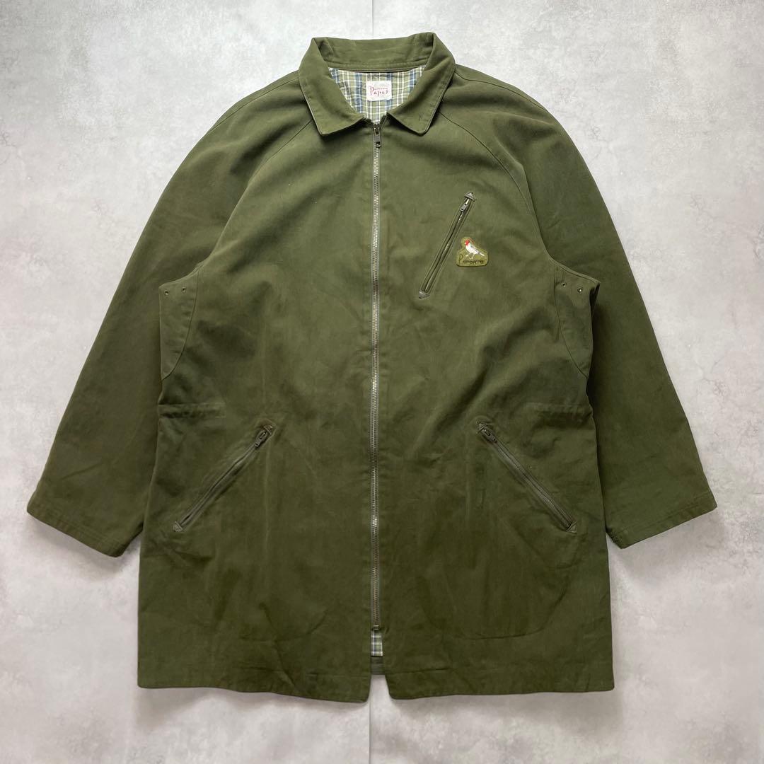 良品✨PAPAS パパス ステンカラーコート バード刺繍 カーキ XL相当