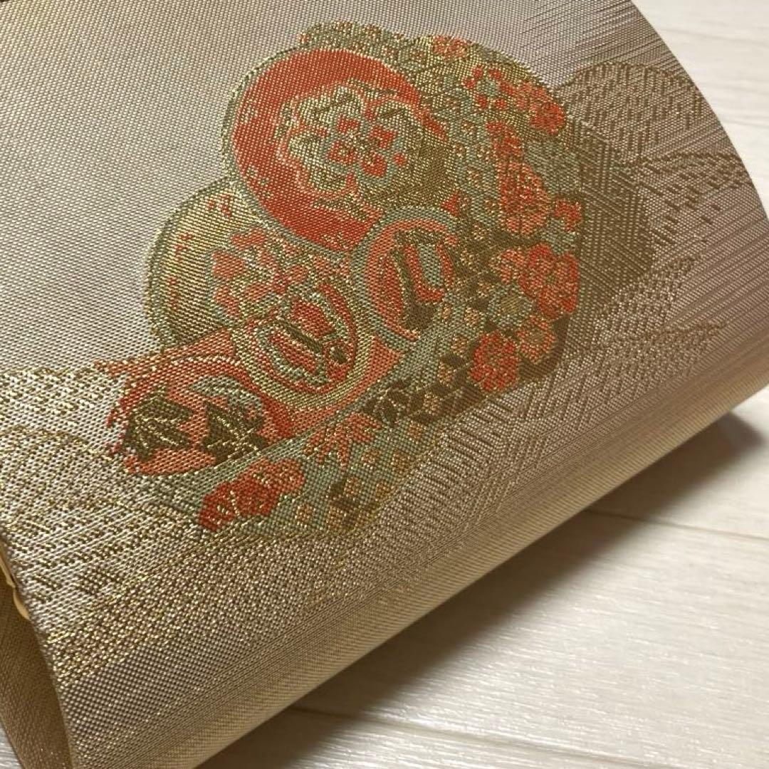 《美品・箱付き》佐賀錦　草履バッグセット　東京芝山　正絹　ゴールド　厚底