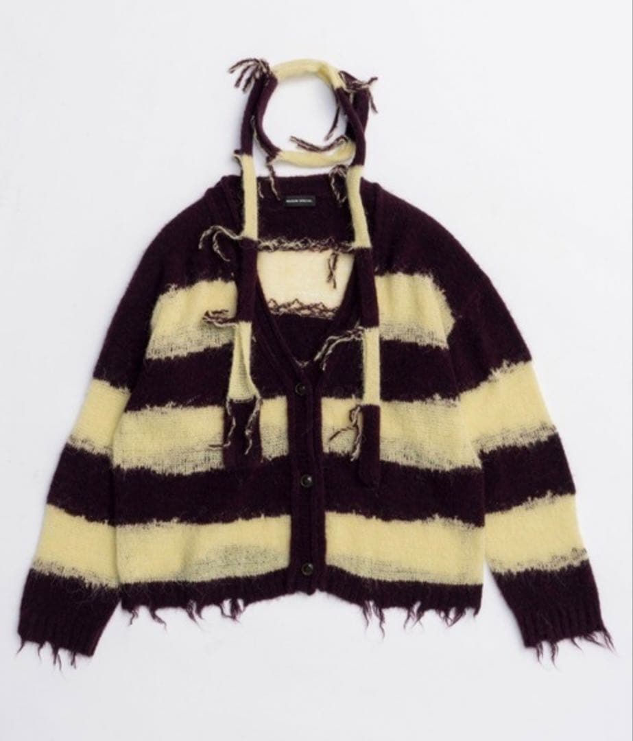 MAISON SPECIAL フリンジ付き紫と黄のストライプカーディガン - メルカリ