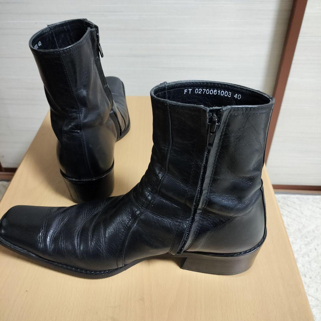 【ゆ】5351プールオム　レザー ブーツ ブラック 革 25~25.5cm