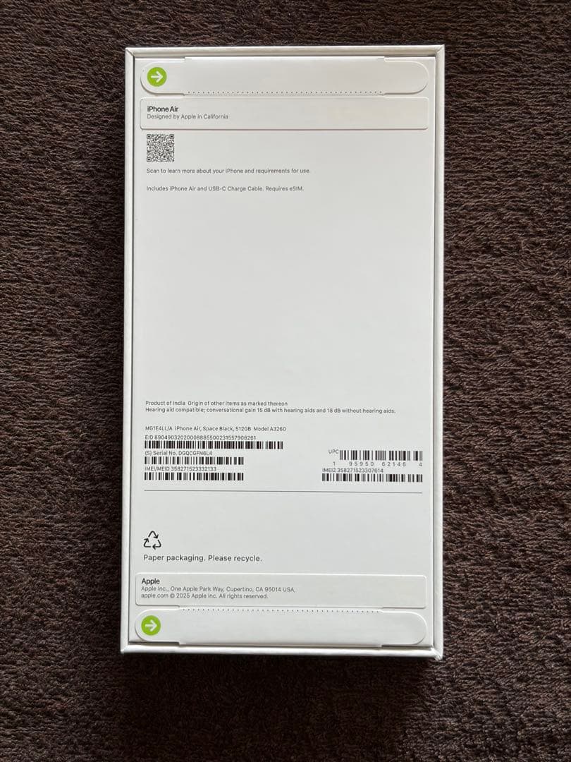 米国版・新品未開封】iPhone Air 512GB シャッター音オフ可 - メルカリ